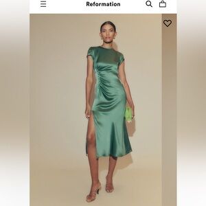 Reformation Tatianna Silk Midi Green Dress